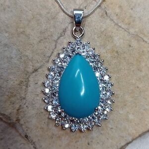 Turquoise and CZ Rhodium plated statement Necklace